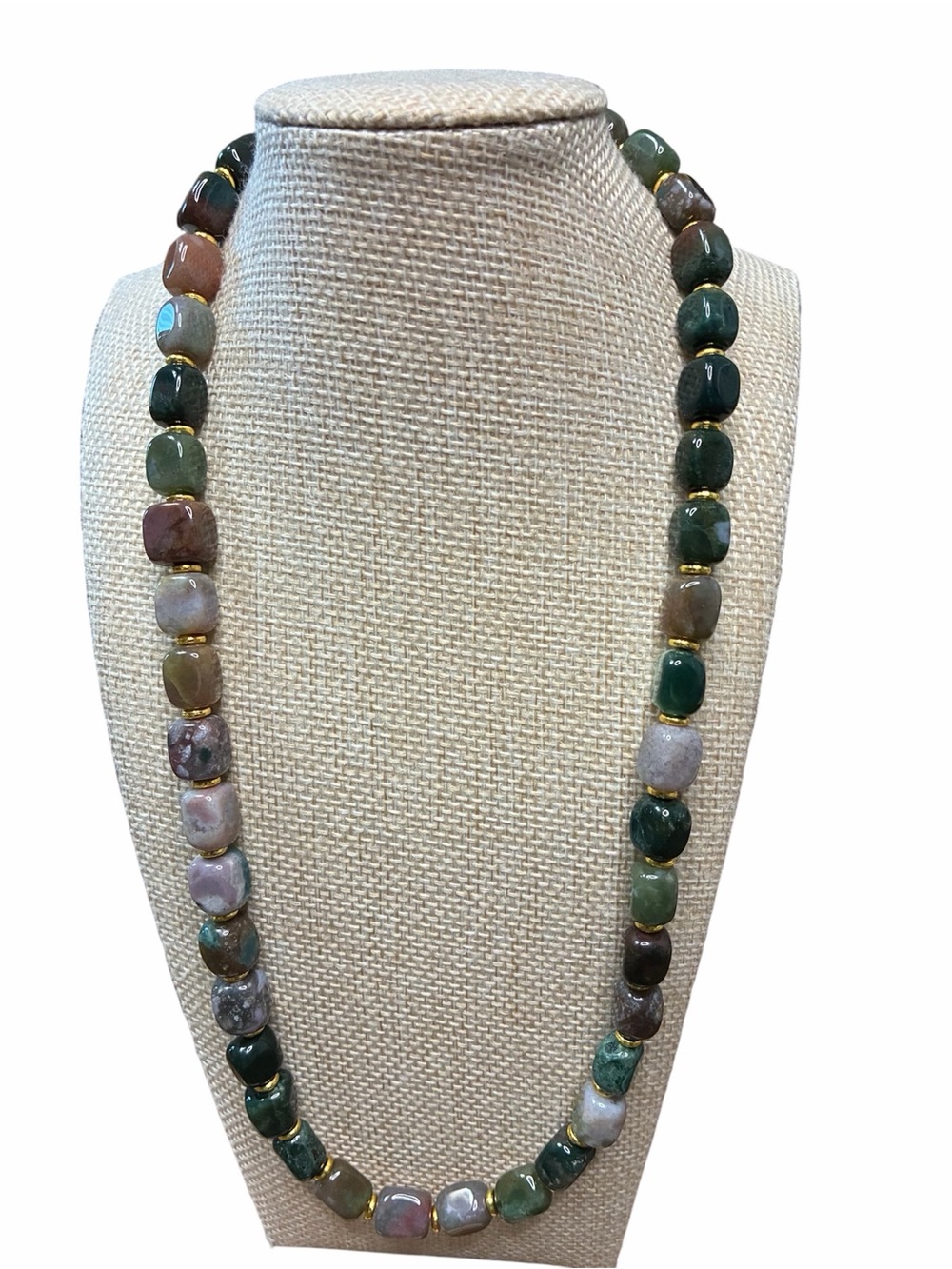 Ocean Jasper Bead Necklace with Gold Accent
